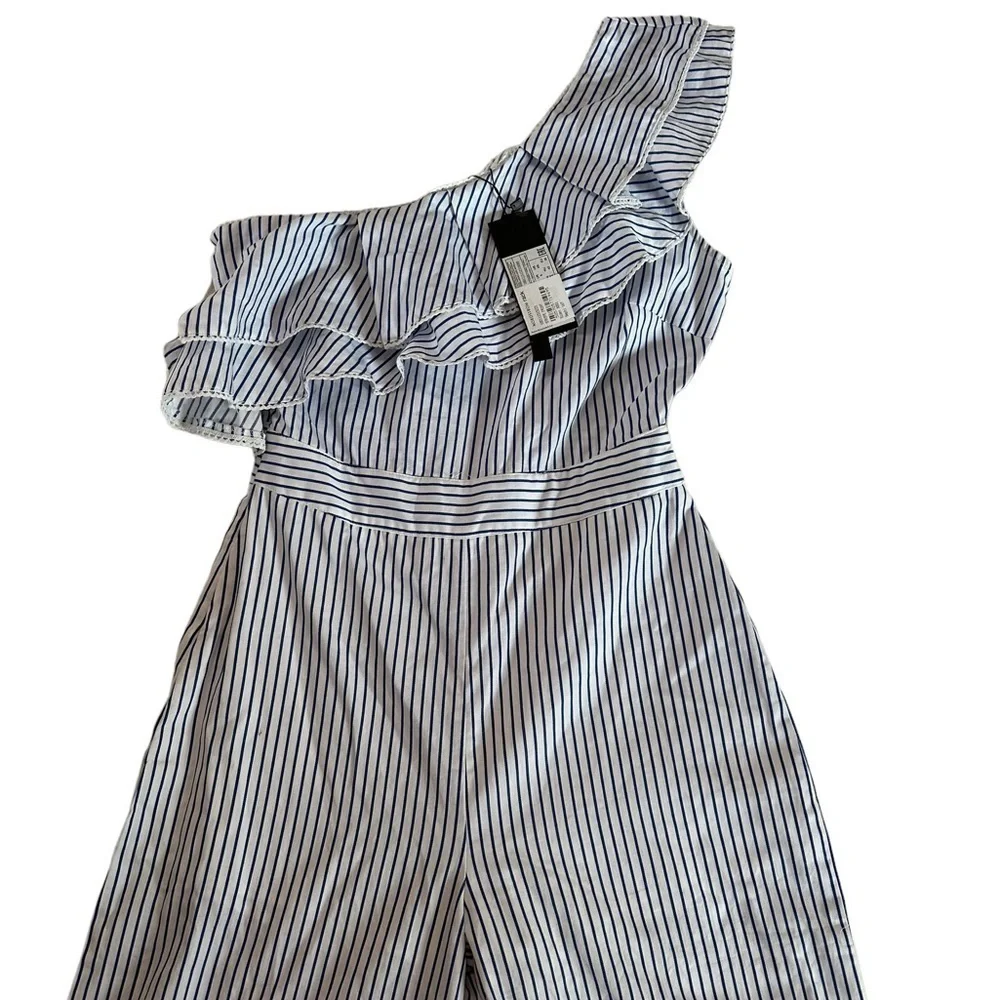 Lost Ink One Shoulder Wide Leg Jumpsuit in Stripe Size XS